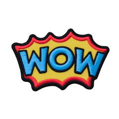 Vibrant Comic-Style Patch Featuring Embroidered 'WOW' Design