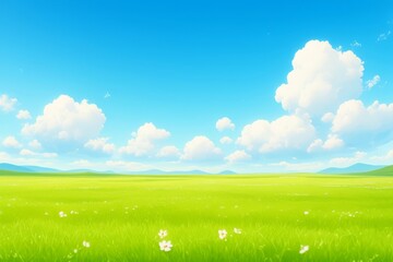 Obraz premium green field and blue sky