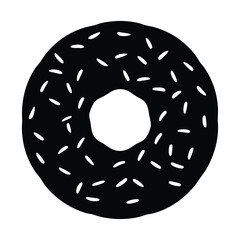 donut with sprinkles vector silhouette icon, black and white illustration of food.