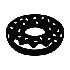 donut with sprinkles vector silhouette icon, black and white illustration of food.