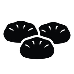 dumplings vector silhouette icon, black and white illustration of food.