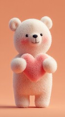 Adorable Fluffy Teddy Bear Holding a Pink Heart, a Symbol of Love and Affection
