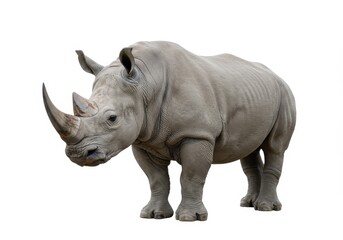Obraz premium A full body portrait of a rhinoceros standing with a white background in a studio shot