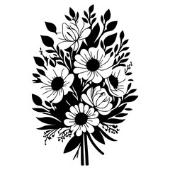 Elegant floral illustration in black and white, a botanical arrangement design