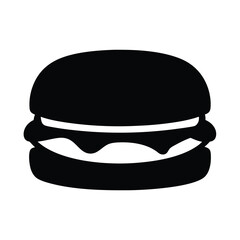 hamburger vector silhouette icon, black and white illustration of food.