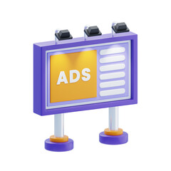Advertising Board 3D Icon. Digital Marketing Concept
