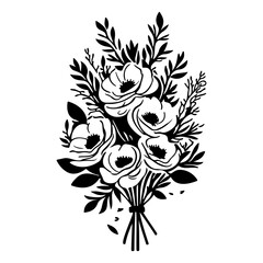 Fototapeta premium Elegant botanical bouquet illustration featuring stark black and white floral arrangement
