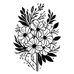 Elegant floral composition with intricate leaf and bloom detailing on white