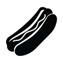 hot dog vector silhouette icon, black and white illustration of food.