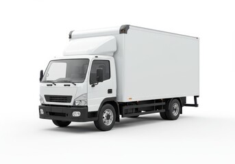 Isolated white box truck on a white background, showcasing its design and suitability for delivery services