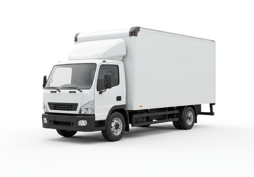 Isolated white box truck on a white background, showcasing its design and suitability for delivery services