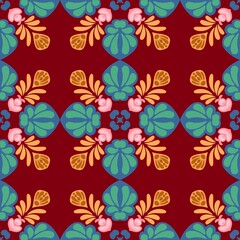 seamless floral pattern, red background ,leaf , flowers 
