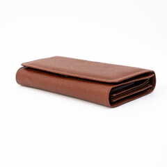 Blank brown leather wallet isolated on white background, perfect for leather product catalogue