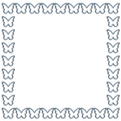 メタリックな蝶の正方形フレーム。y2k風の金属のチェーンの3DCGイラストのあしらい