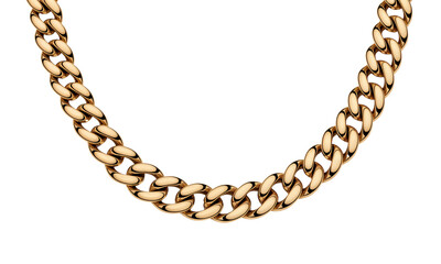 Obraz premium Elegant Curved Gold Chain Necklace on White Background