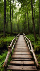 Wooden Bridge in Forest Path
