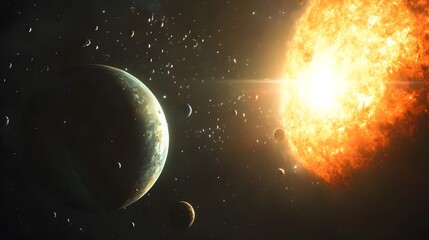 Solar System from Distant Star: The solar system as seen from a distant star, with the planets appearing as tiny orbs orbiting a bright sun.
