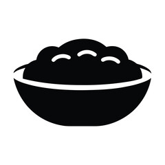 mashed potatoes vector silhouette icon, black and white illustration of food.