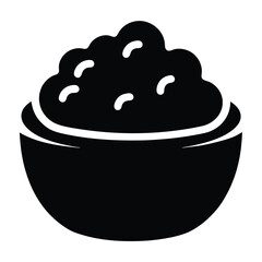 mashed potatoes vector silhouette icon, black and white illustration of food.