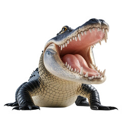 Obraz premium Majestic Alligator Displaying Sharp Teeth on White Background