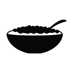 oatmeal bowl vector silhouette icon, black and white illustration of food.