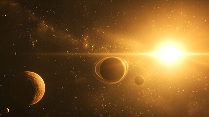 Solar System from Distant Star: The solar system as seen from a distant star, with the planets appearing as tiny orbs orbiting a bright sun.
