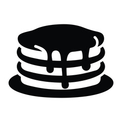 pancakes with syrup vector silhouette icon, black and white illustration of food.