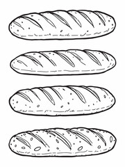 Baguette line art clean design of baked French bread.eps