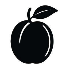 peach vector silhouette icon, black and white illustration of food.