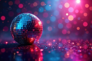 Obraz premium Sparkling disco ball reflects light, creating dazzling patterns Perfect for party, celebration, and festive themes , dazzling, ornament