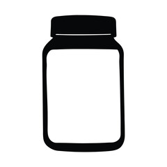 peanut butter jar vector silhouette icon, black and white illustration of food.