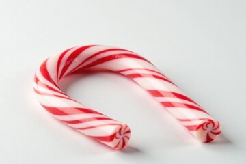 Fototapeta premium Striped peppermint candy cane on white background, close-up Sweet treat, holiday, Christmas, winter , confectionery, sweet