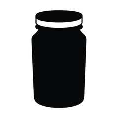 peanut butter jar vector silhouette icon, black and white illustration of food.
