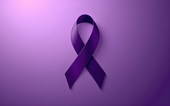 Purple day. World epilepsy day. Purple ribbon on purple background isolated with white highlights, png. High quality