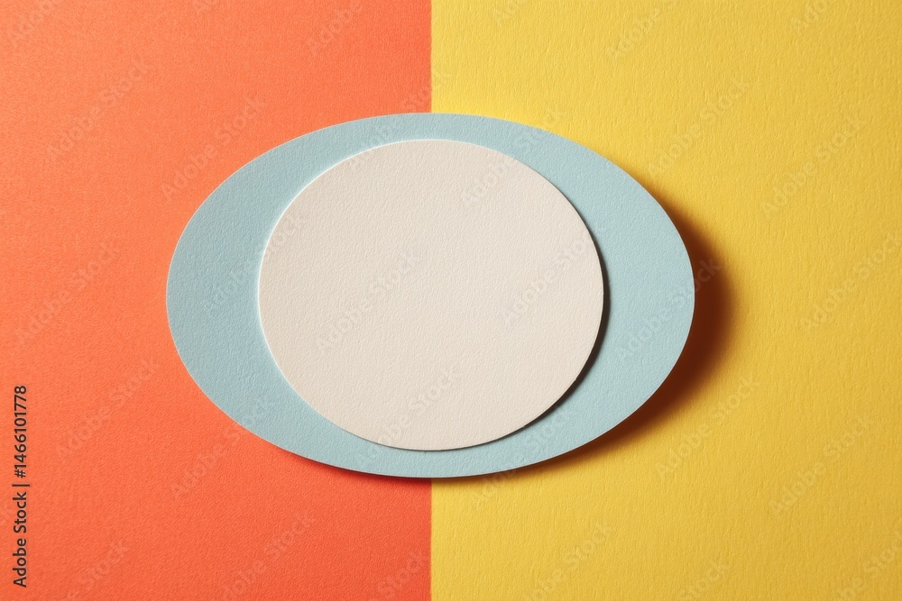 Poster creative design featuring an oval emblem placed on a flat cardboard background of vibrant orange and