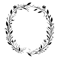 Elegant botanical circle frame with leaves and branches, perfect for invitations