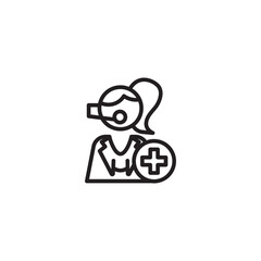 A female figure with a headset and a medical cross symbol (+), suggesting a woman providing online health assistance, telemedicine services, or working in a healthcare support role.
