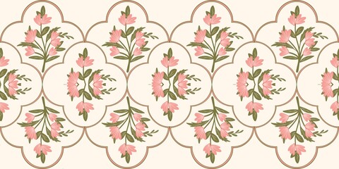 Seamless watercolour and unique floral pattern background for covers, notes, Soft backgrounds colour. Watercolour art work. Flower stalk. Pink flower.