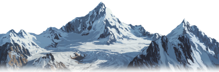 Majestic Snow-Covered Mountain Range Under Clear Blue Sky