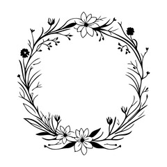 Elegant floral wreath frame in black and white for invitations and design
