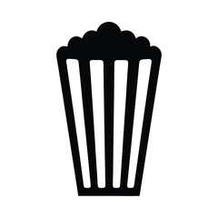 popcorn bucket vector silhouette icon, black and white illustration of food.