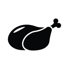 roasted chicken vector silhouette icon, black and white illustration of food.
