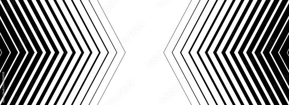Poster Black halftone arrow background. Arrows pointed in center direction backdrop. Repeated fading triangle gradation pattern. Vector thin to thick speed line concept texture for poster, cover, banner