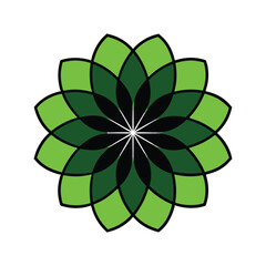 Abstract Floral Mandala Design with Green Petals and Geometric Symmetry