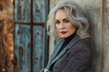 Fototapeta premium Elegant Mature Woman Over 50 with a Dramatic Expression and a Glamorous, Villain-Inspired Look