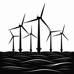 Offshore Wind Farm Silhouette in Black and White © MDMINTU