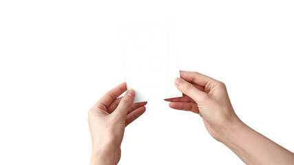 Hands Presenting a Blank Card on White Background