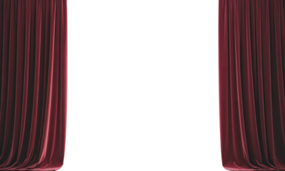 Elegant Red Curtains Partially Open to Bright Background