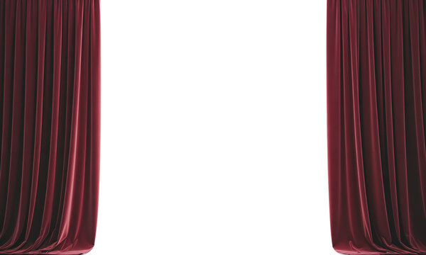 Elegant Red Curtains Partially Open to Bright Background