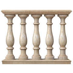 stone or marble balustrades with pillars on transparent background